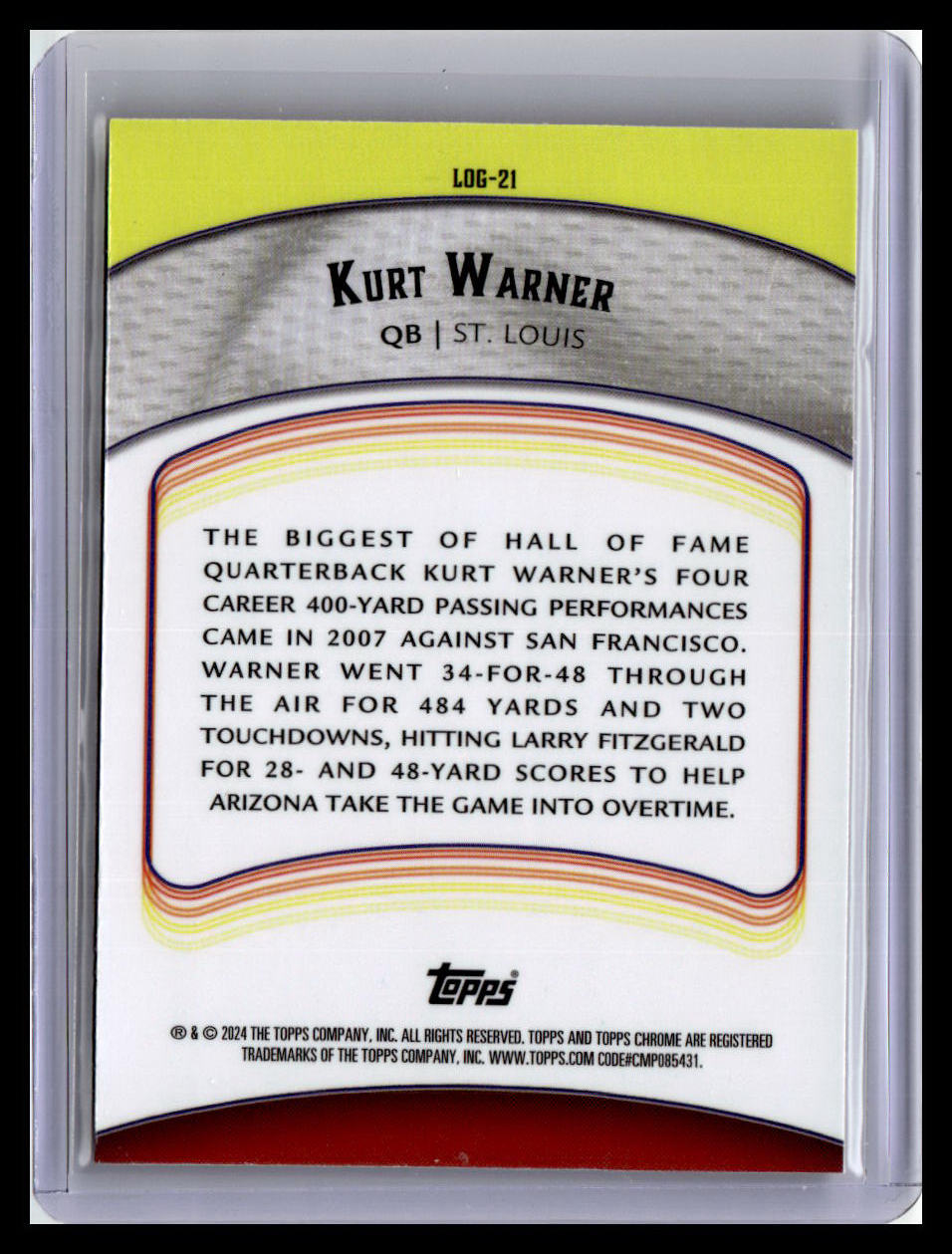 2024 Topps Chrome #LOG-21 Kurt Warner Legends of the Gridiron Pink Refractor