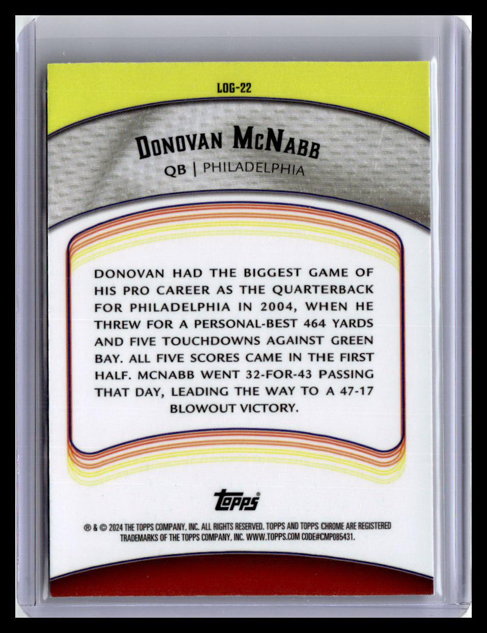 2024 Topps Chrome #LOG-22 Donovan McNabb Legends of the Gridiron