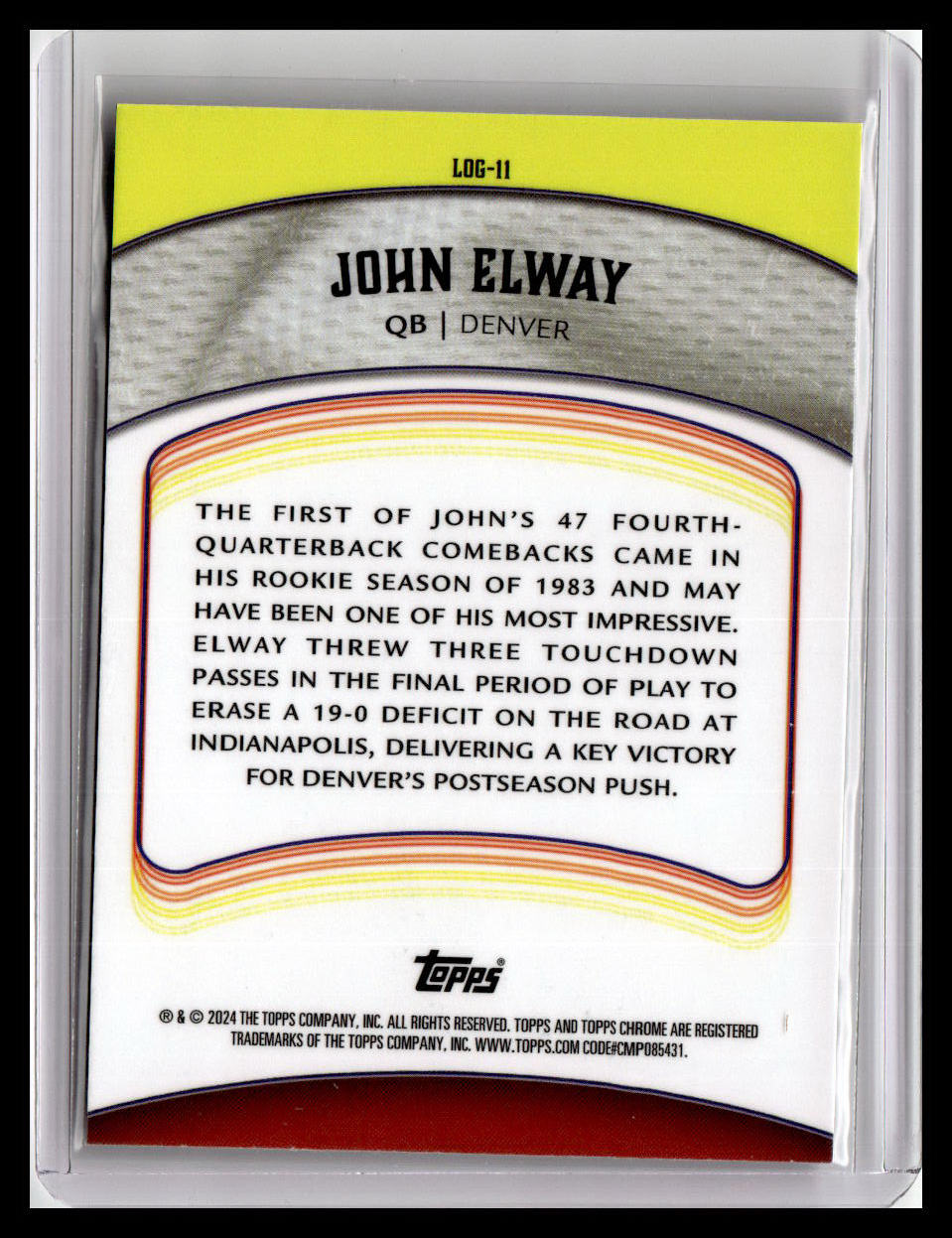 2024 Topps Chrome #LOG-11 John Elway Legends of the Gridiron