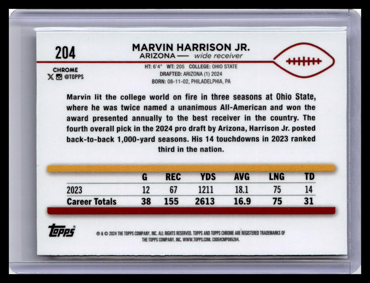 2024 Topps Chrome #204 Marvin Harrison Jr. X-Fractor