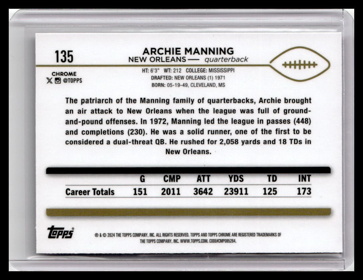 2024 Topps Chrome #135 Archie Manning X-Fractor
