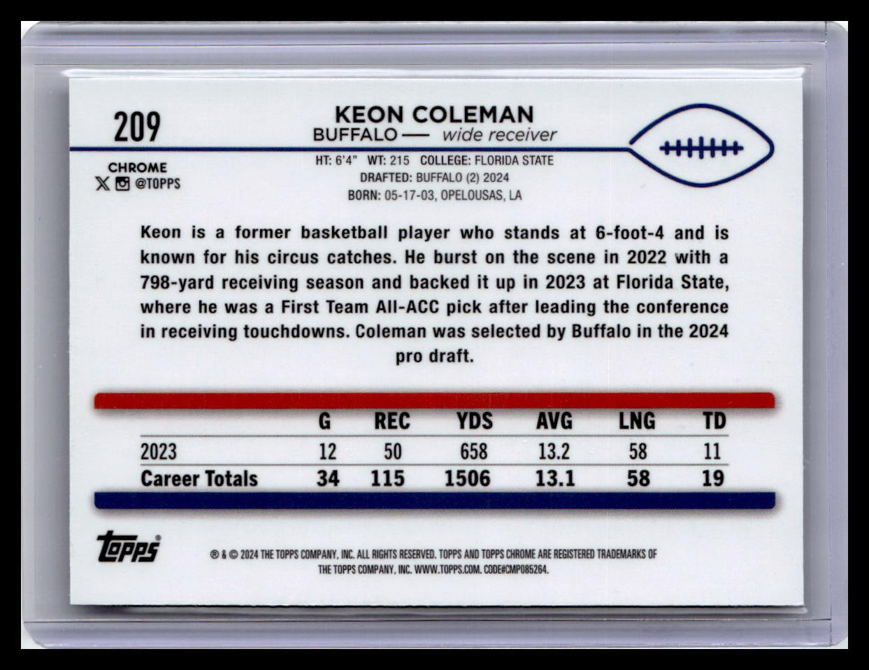 2024 Topps Chrome #209 Keon Coleman X-Fractor