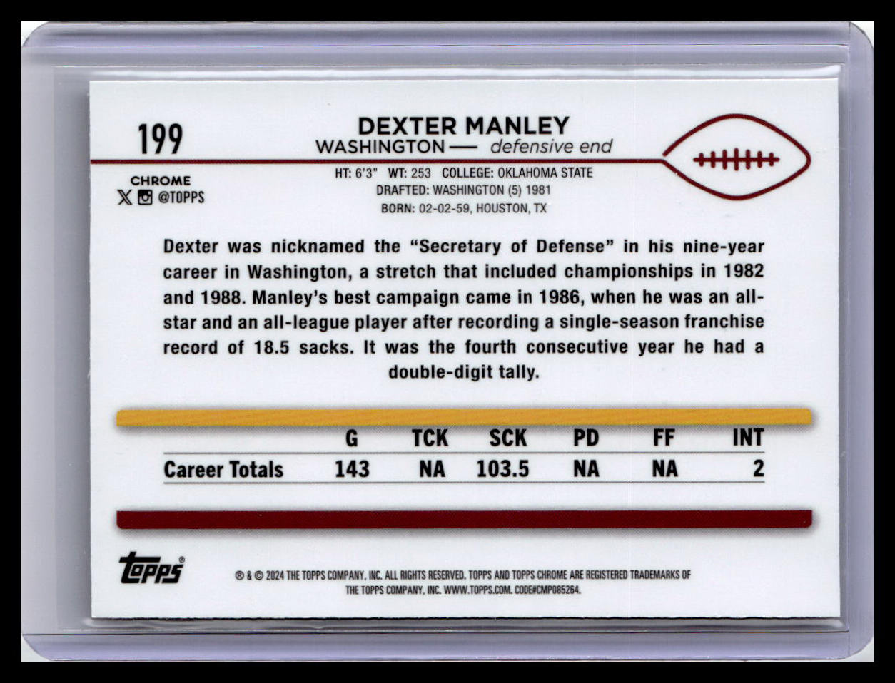 2024 Topps Chrome #199 Dexter Manley X-Fractor