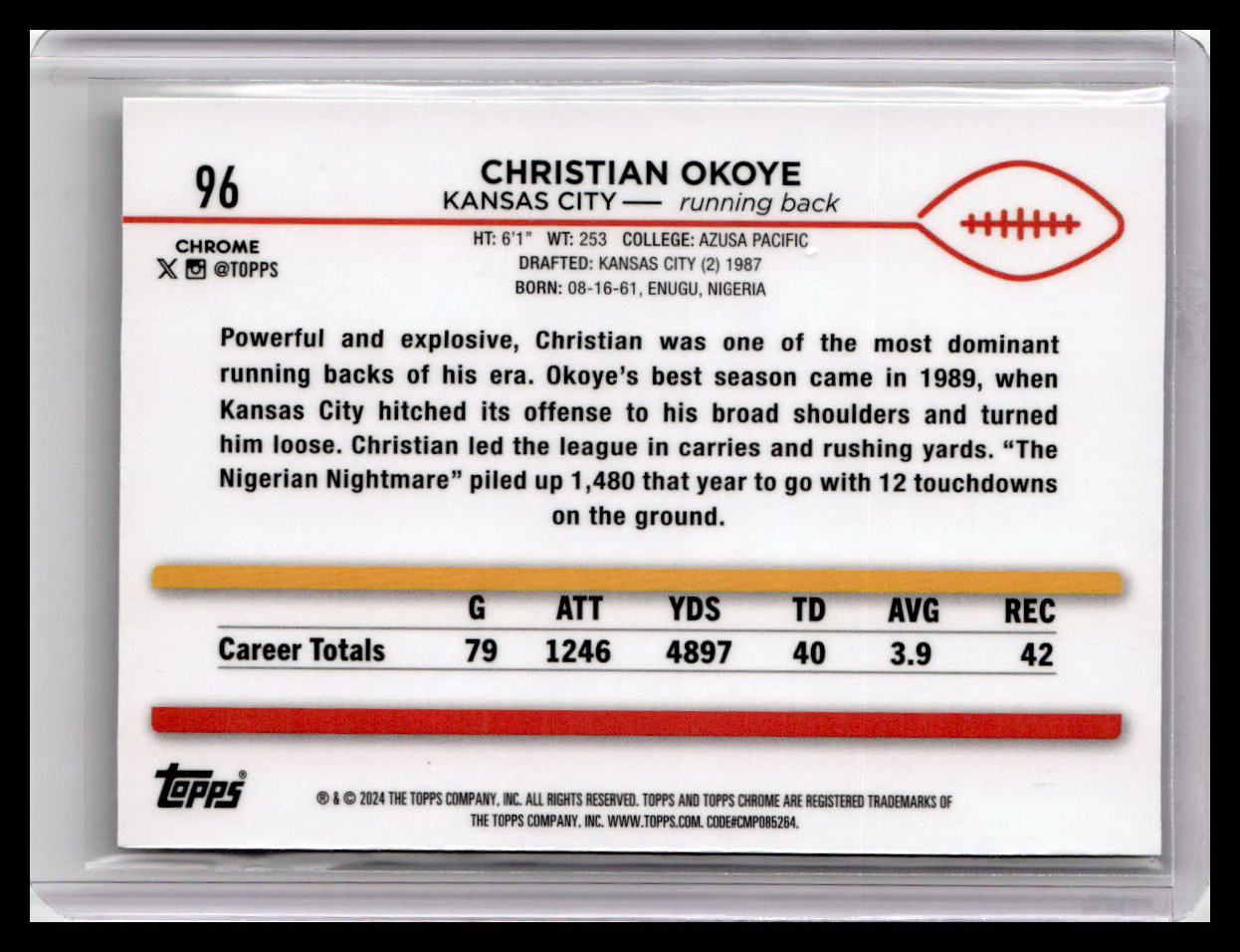 2024 Topps Chrome #96 Christian Okoye X-Fractor
