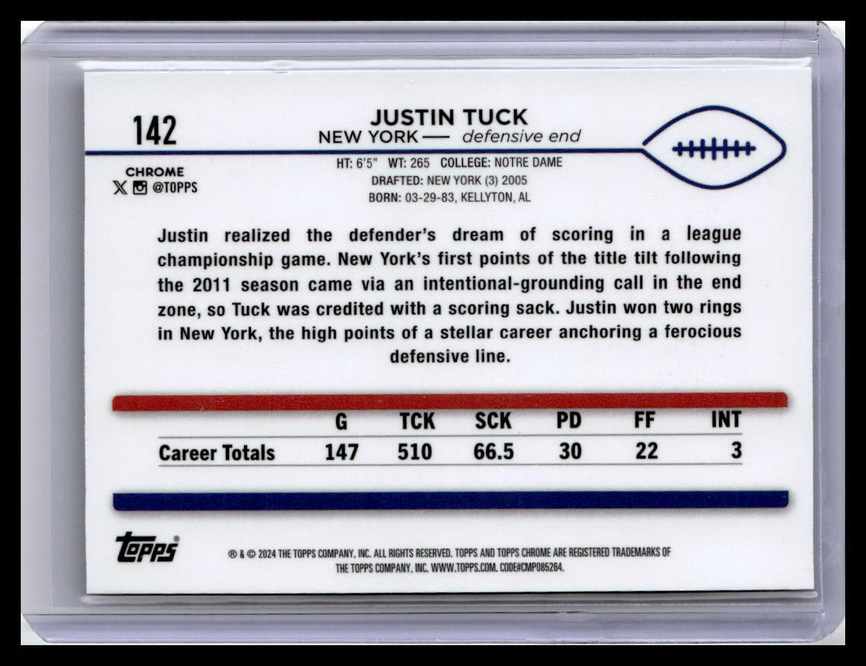 2024 Topps Chrome #142 Justin Tuck X-Fractor