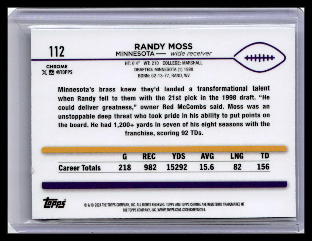 2024 Topps Chrome #112 Randy Moss X-Fractor