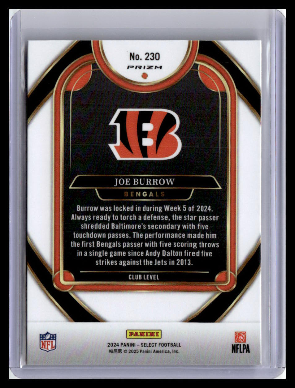 2024 Panini Select #230 Joe Burrow Black & Green Prizm Shock