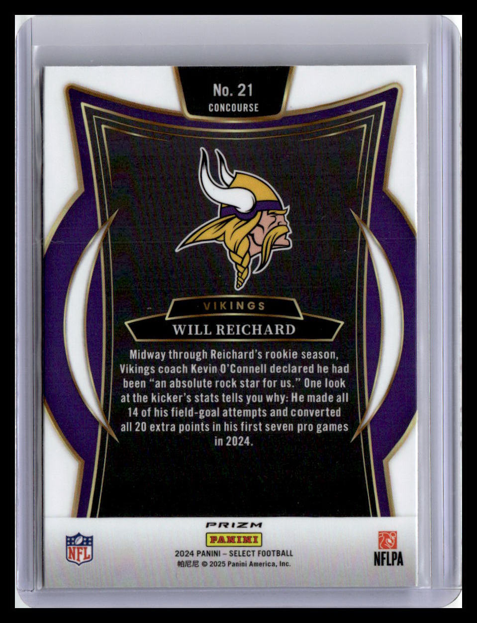 2024 Panini Select #21 Will Reichard Black & Green Prizm Shock