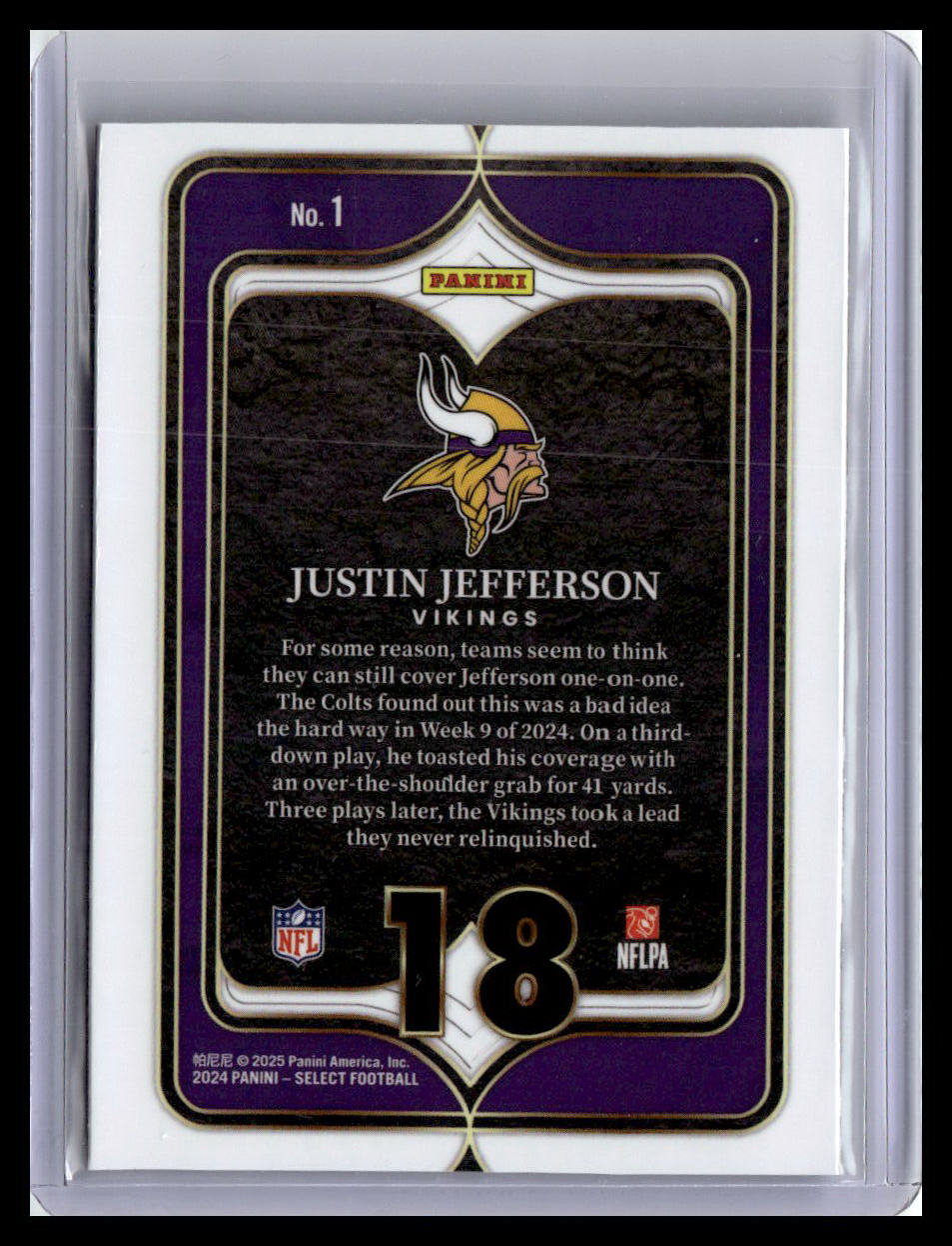 2024 Panini Select #1 Justin Jefferson Select Numbers
