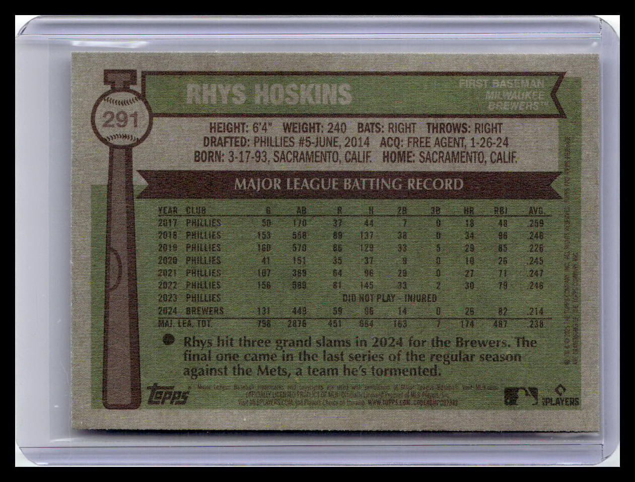 2025 Topps Heritage #291 Rhys Hoskins