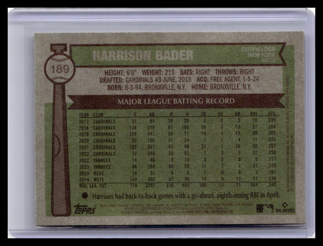 2025 Topps Heritage #189 Harrison Bader