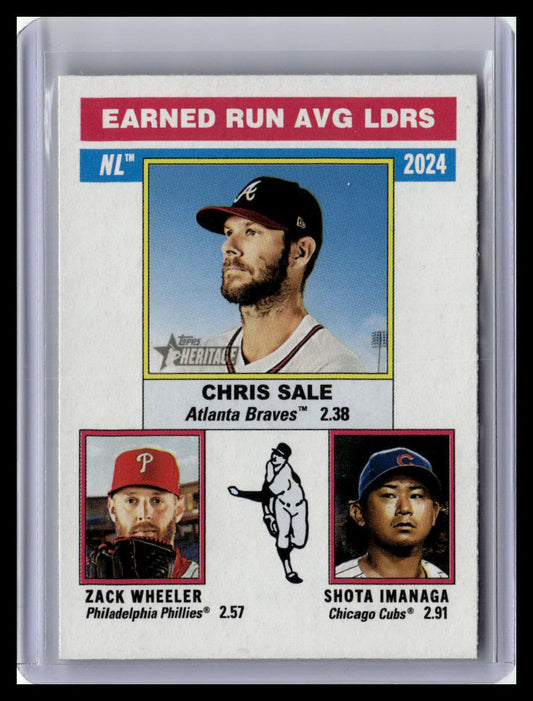 2025 Topps Heritage #201 NL Earned Run AVG LDRS Imanaga / Wheeler / Sale 1