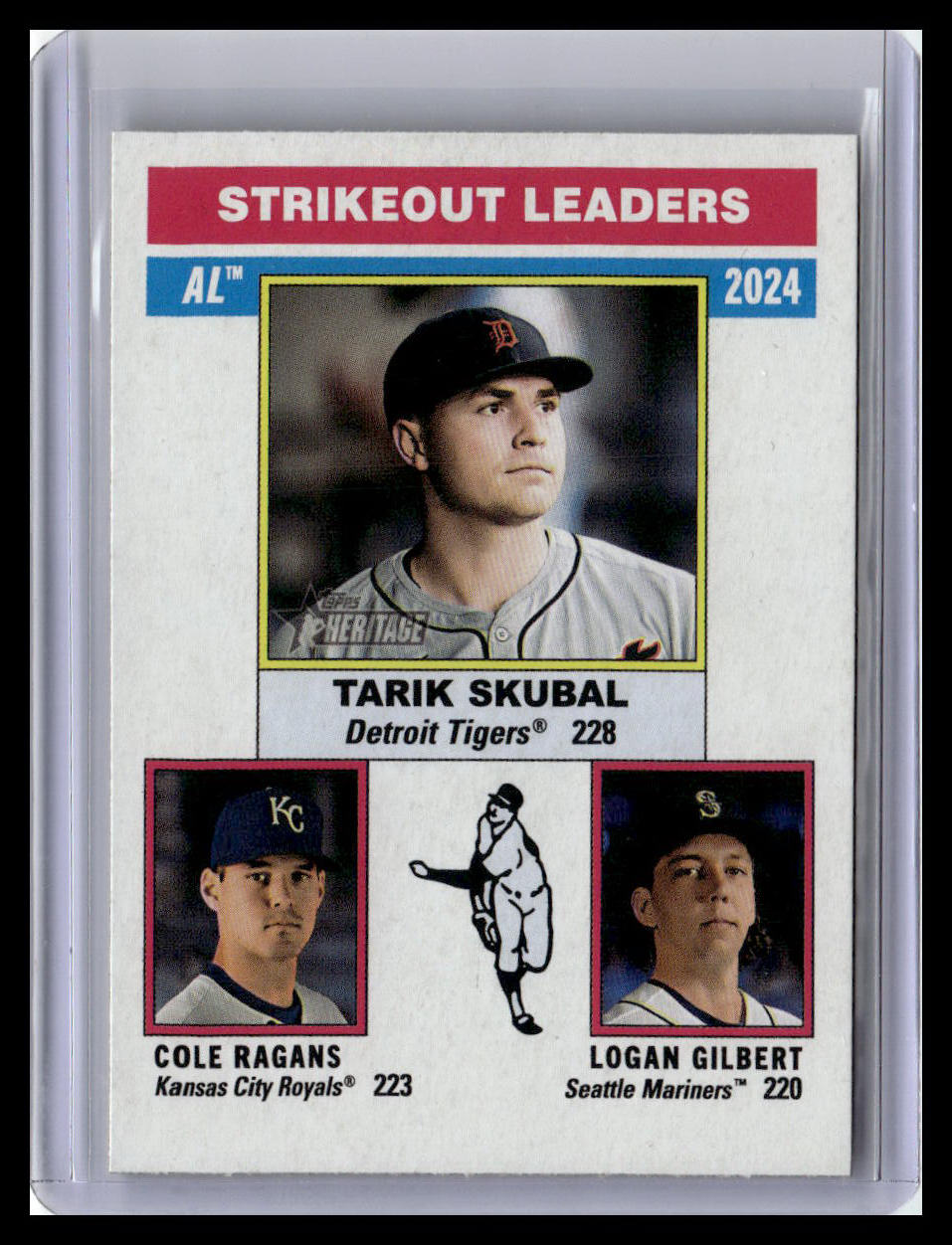 2025 Topps Heritage #204 AL Strikeout Leaders Gilbert / Skubal / Ragans 1