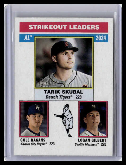 2025 Topps Heritage #204 AL Strikeout Leaders Gilbert / Skubal / Ragans 1