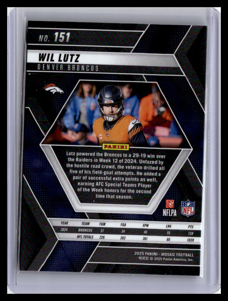 2025 Panini Mosaic #151 Wil Lutz
