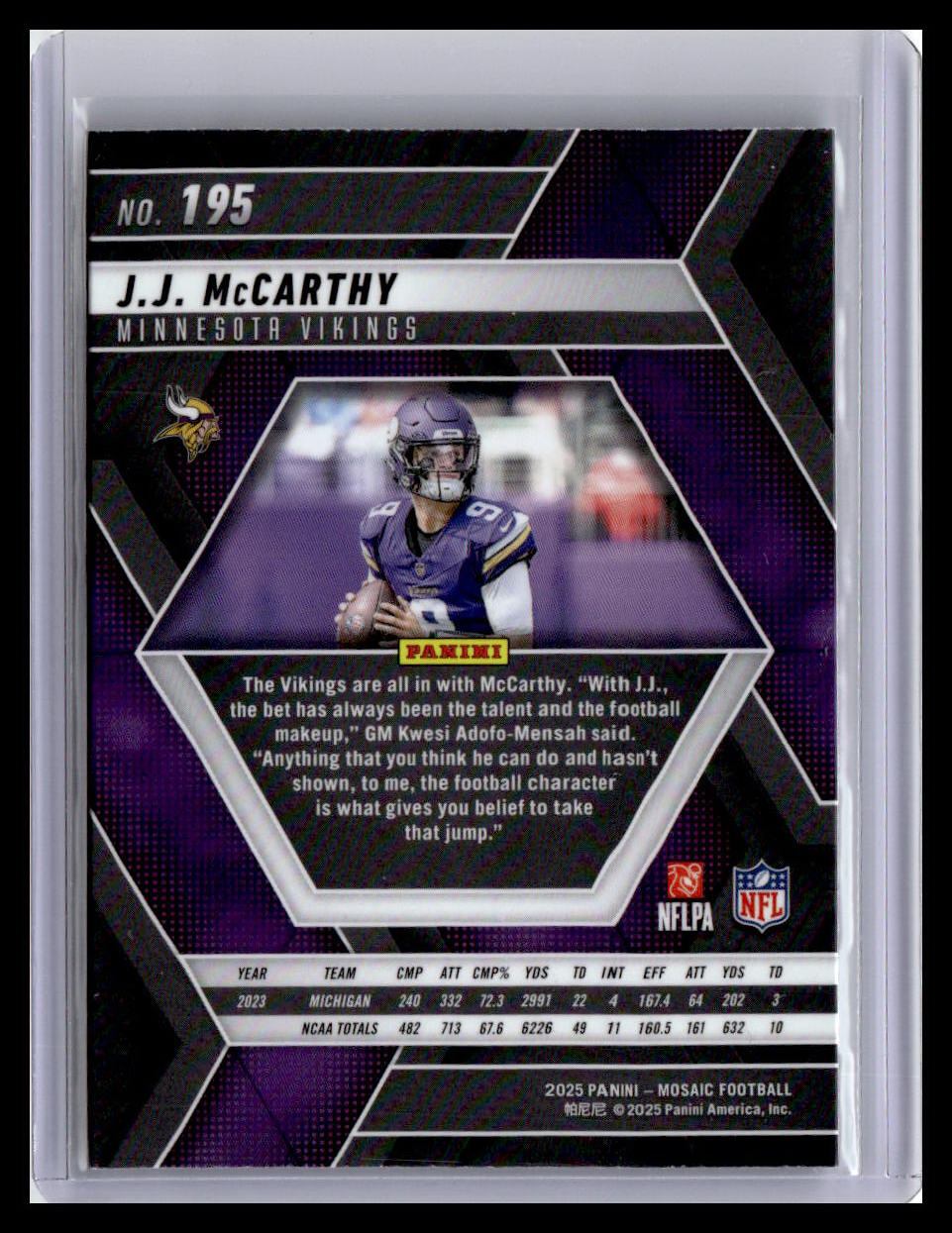 2025 Panini Mosaic #195 J.J. McCarthy