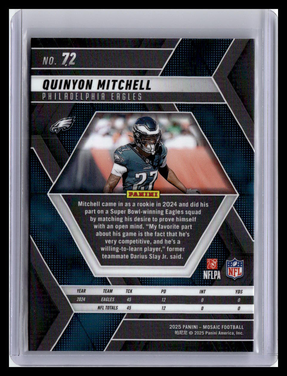 2025 Panini Mosaic #72 Quinyon Mitchell