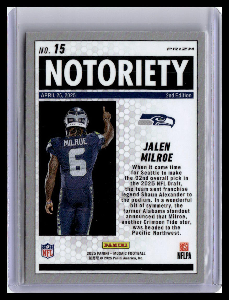 2025 Panini Mosaic #15 Jalen Milroe Notoriety Mosaic Orange Fluorescent