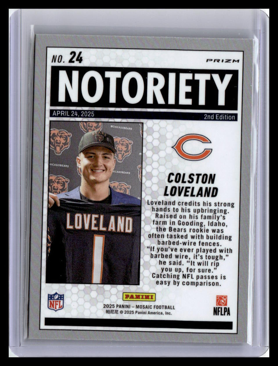 2025 Panini Mosaic #24 Colston Loveland Notoriety Mosaic Green