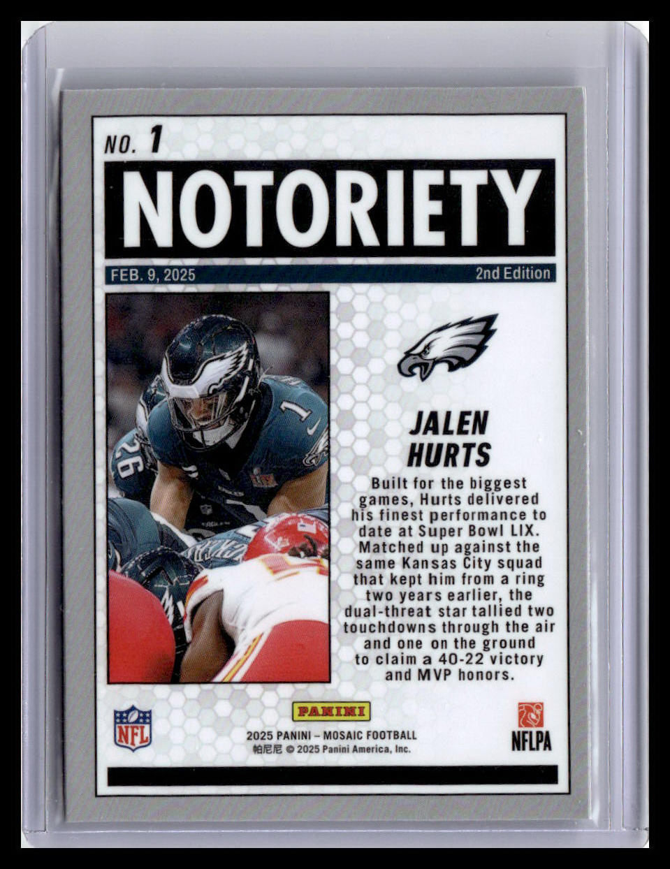 2025 Panini Mosaic #1 Jalen Hurts Notoriety