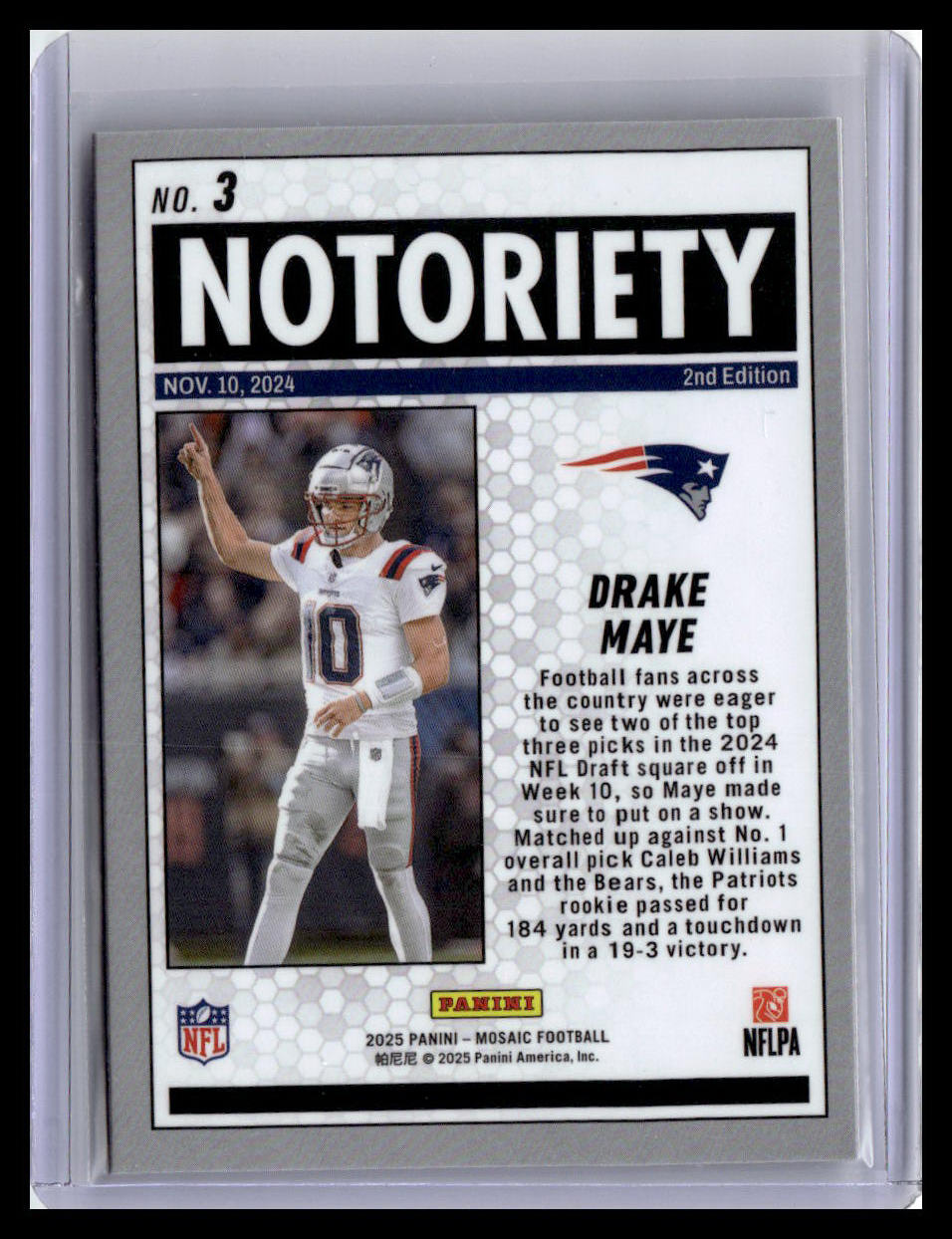 2025 Panini Mosaic #3 Drake Maye Notoriety