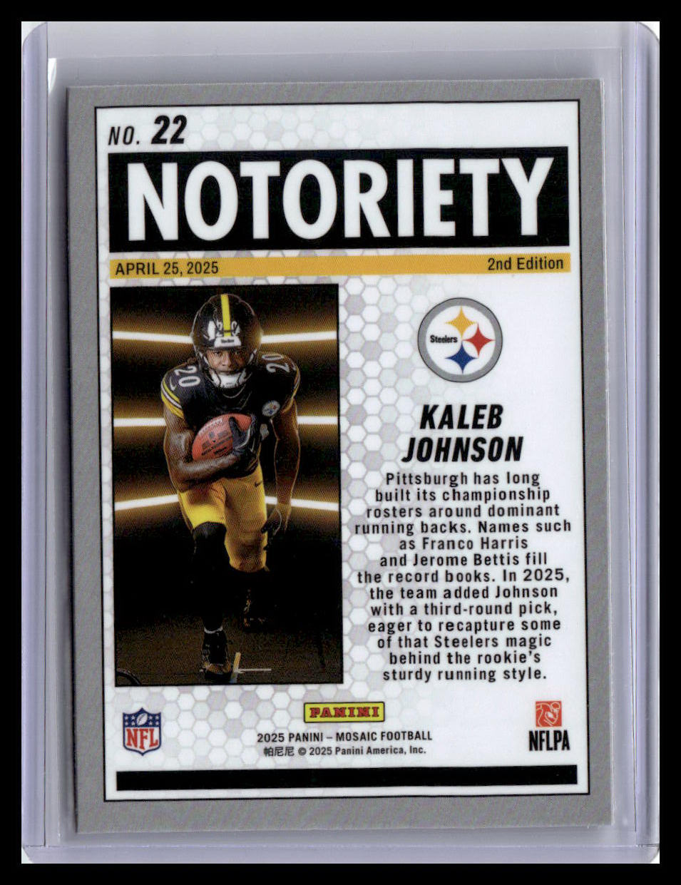 2025 Panini Mosaic #22 Kaleb Johnson Notoriety
