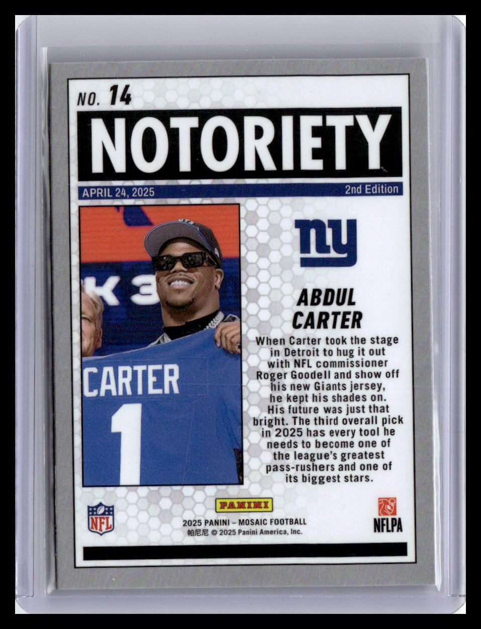 2025 Panini Mosaic #14 Abdul Carter Notoriety