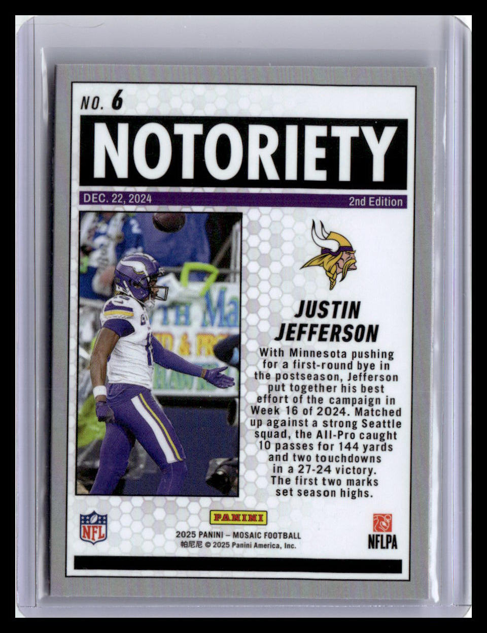 2025 Panini Mosaic #6 Justin Jefferson Notoriety