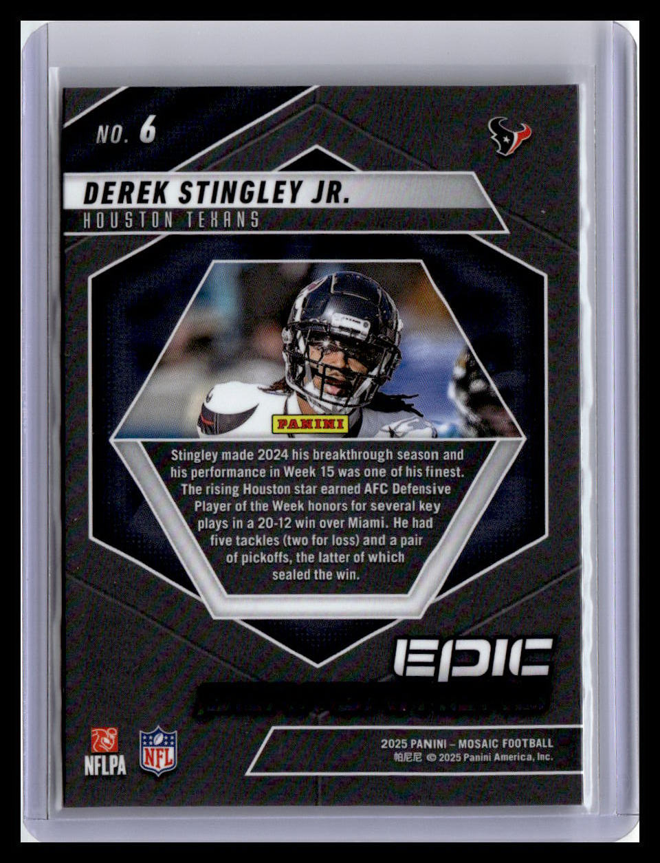 2025 Panini Mosaic #6 Derek Stingley Jr. Epic Performers