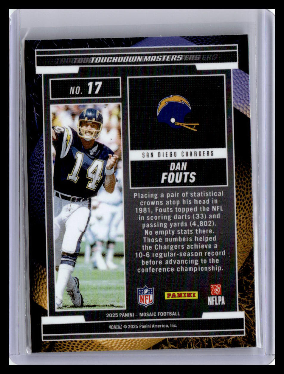 2025 Panini Mosaic #17 Dan Fouts Touchdown Masters Mosaic