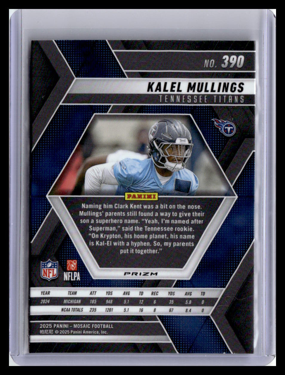 2025 Panini Mosaic #390 Kalel Mullings Mosaic Reactive Purple