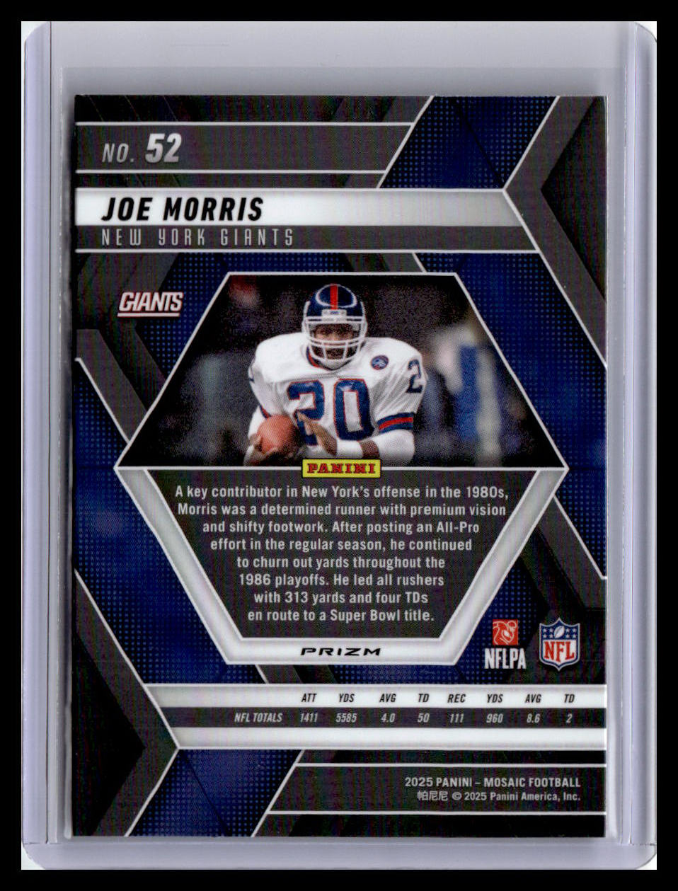 2025 Panini Mosaic #52 Joe Morris Mosaic Reactive Purple