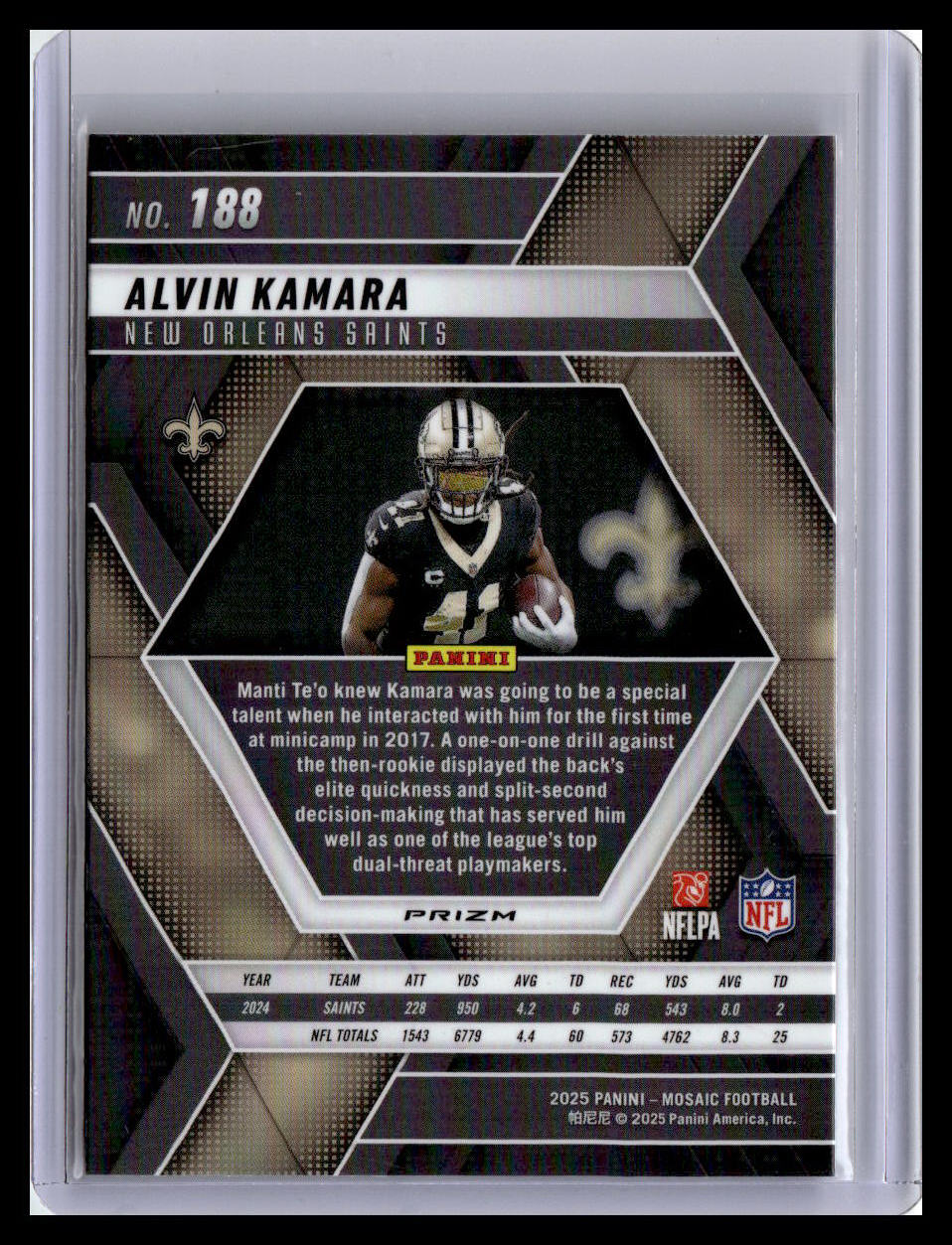 2025 Panini Mosaic #188 Alvin Kamara Mosaic Reactive Purple