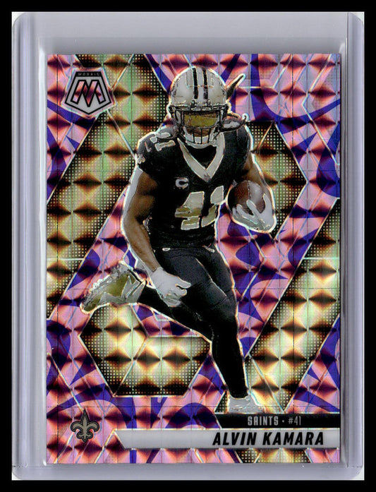 2025 Panini Mosaic #188 Alvin Kamara Mosaic Reactive Purple