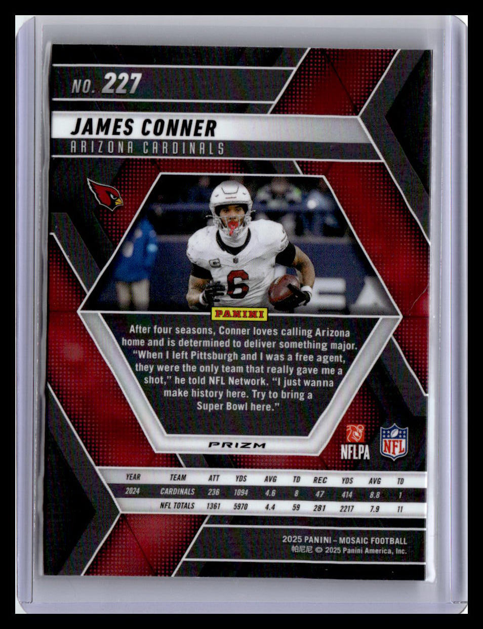 2025 Panini Mosaic #227 James Conner Mosaic Reactive Purple