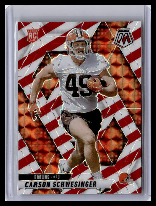 2025 Panini Mosaic #371 Carson Schwesinger Mosaic Red and White Stripe