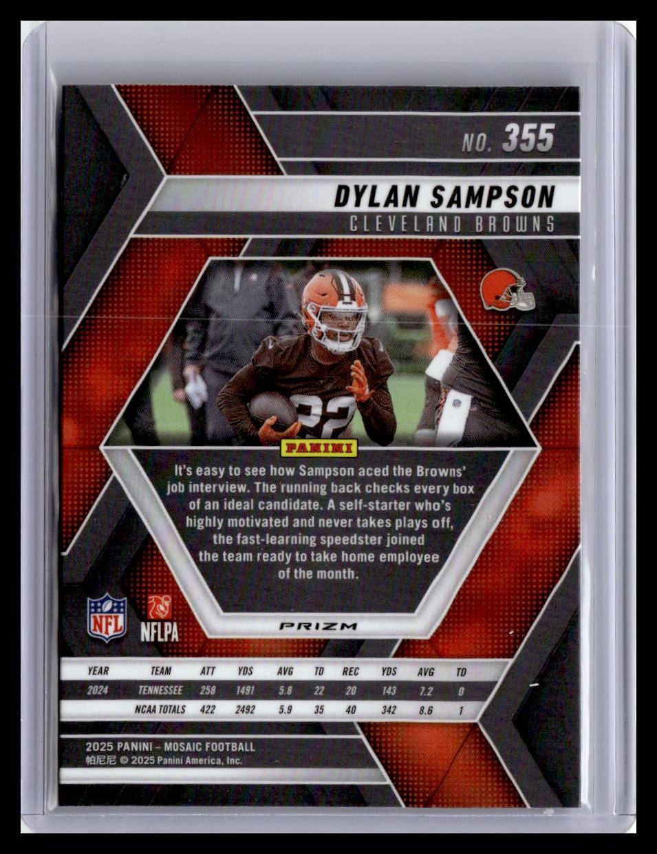 2025 Panini Mosaic #355 Dylan Sampson Mosaic Red and White Stripe