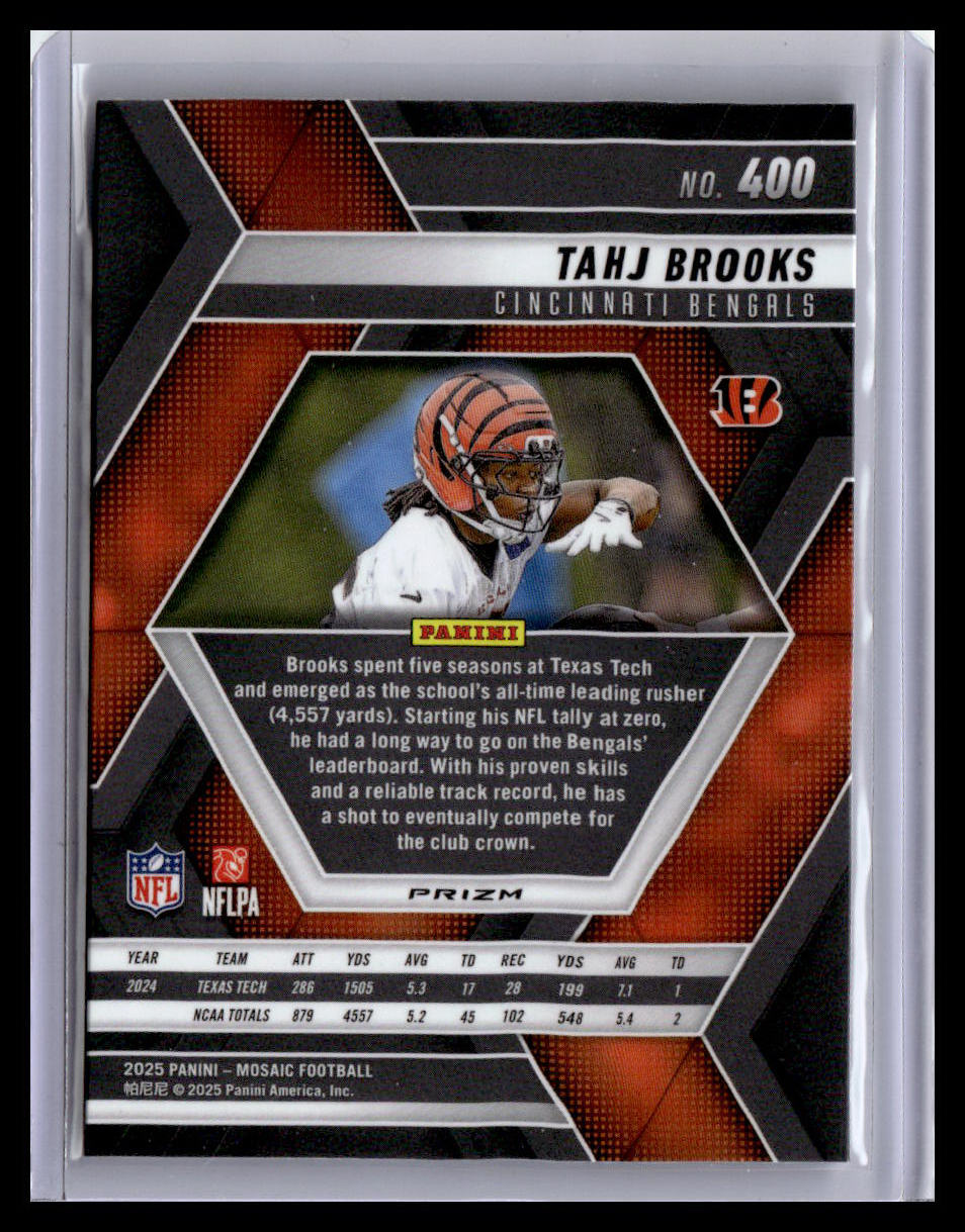 2025 Panini Mosaic #400 Tahj Brooks Mosaic Red and White Stripe