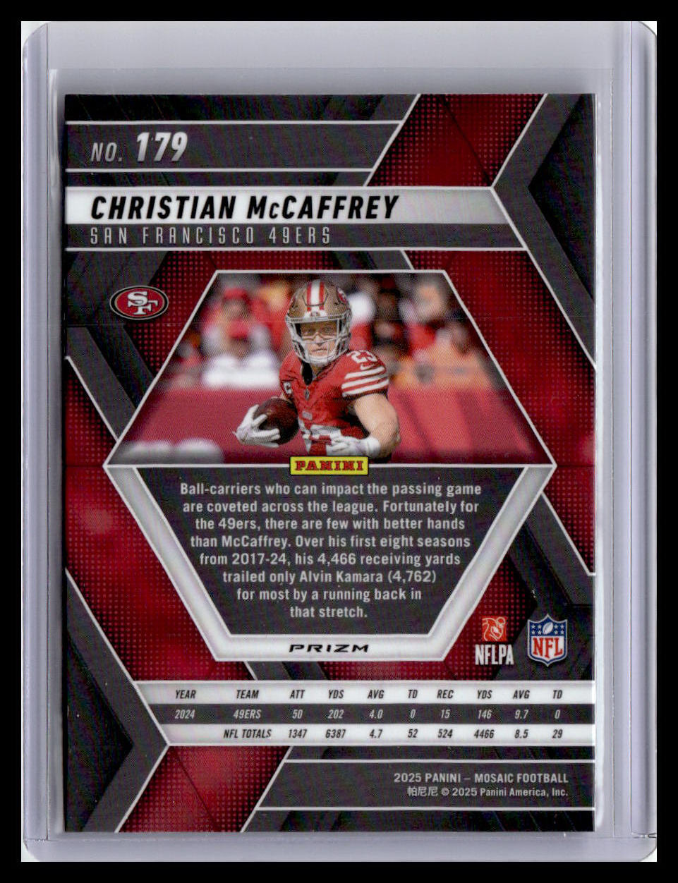 2025 Panini Mosaic #179 Christian McCaffrey Mosaic Reactive Purple