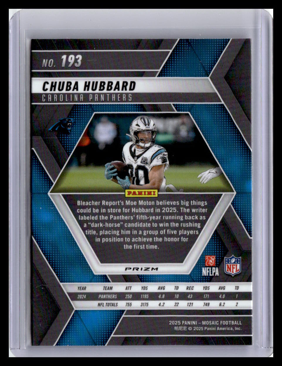 2025 Panini Mosaic #193 Chuba Hubbard Mosaic Reactive Purple