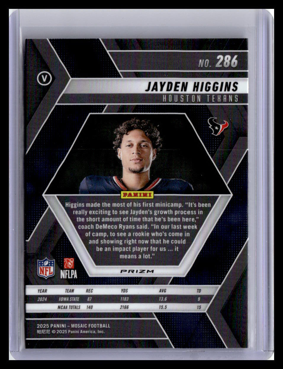 2025 Panini Mosaic #286 Jayden Higgins Mosaic Reactive Purple