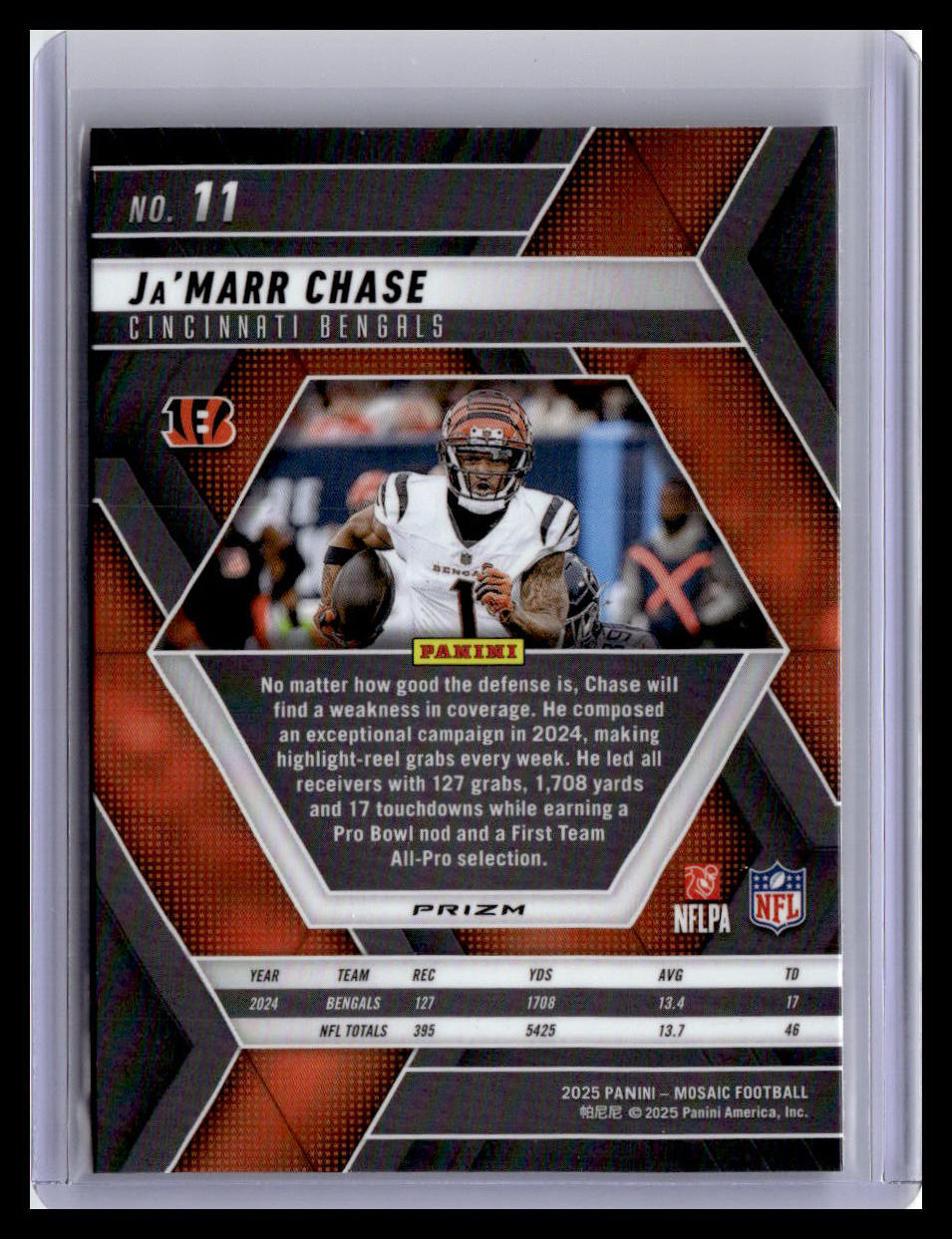 2025 Panini Mosaic #11 Ja'Marr Chase Mosaic Reactive Purple