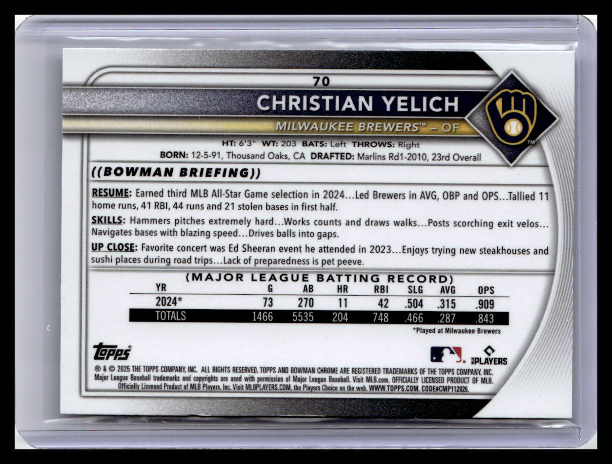 2025 Bowman Chrome #70 Christian Yelich