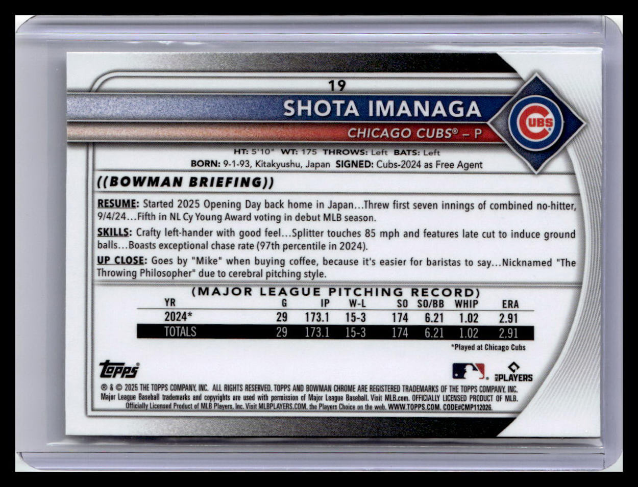 2025 Bowman Chrome #19 Shota Imanaga