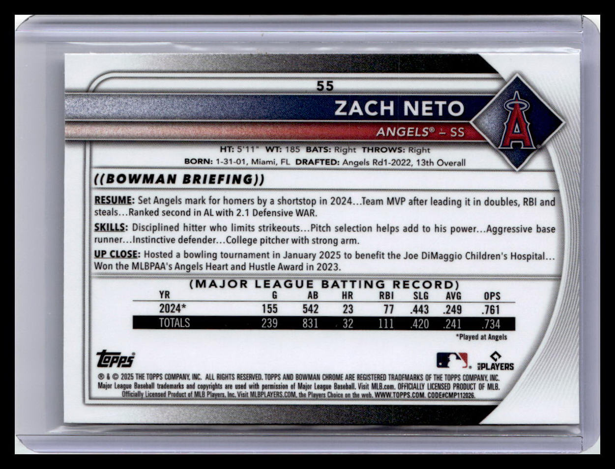 2025 Bowman Chrome #55 Zach Neto