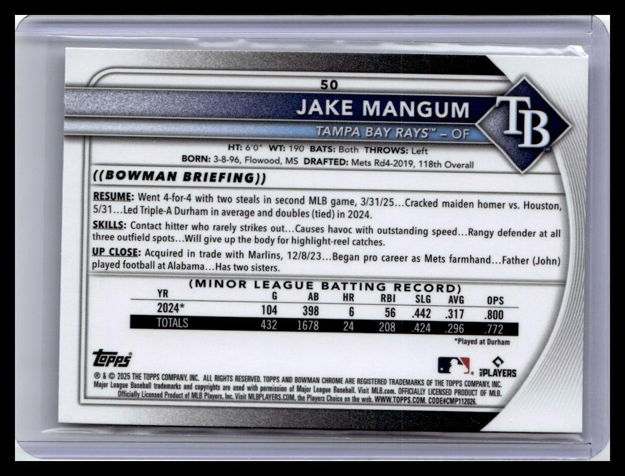 2025 Bowman Chrome #50 Jake Mangum