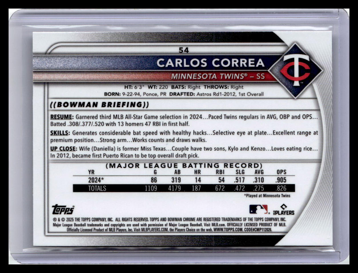 2025 Bowman Chrome #54 Carlos Correa