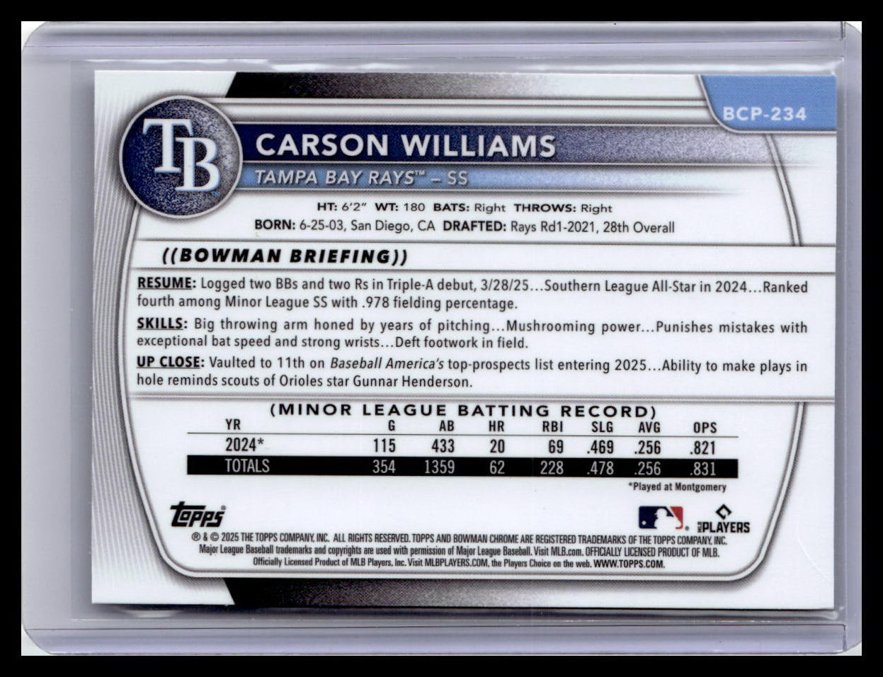 2025 Bowman Chrome #BCP-234 Carson Williams Prospects Mojo