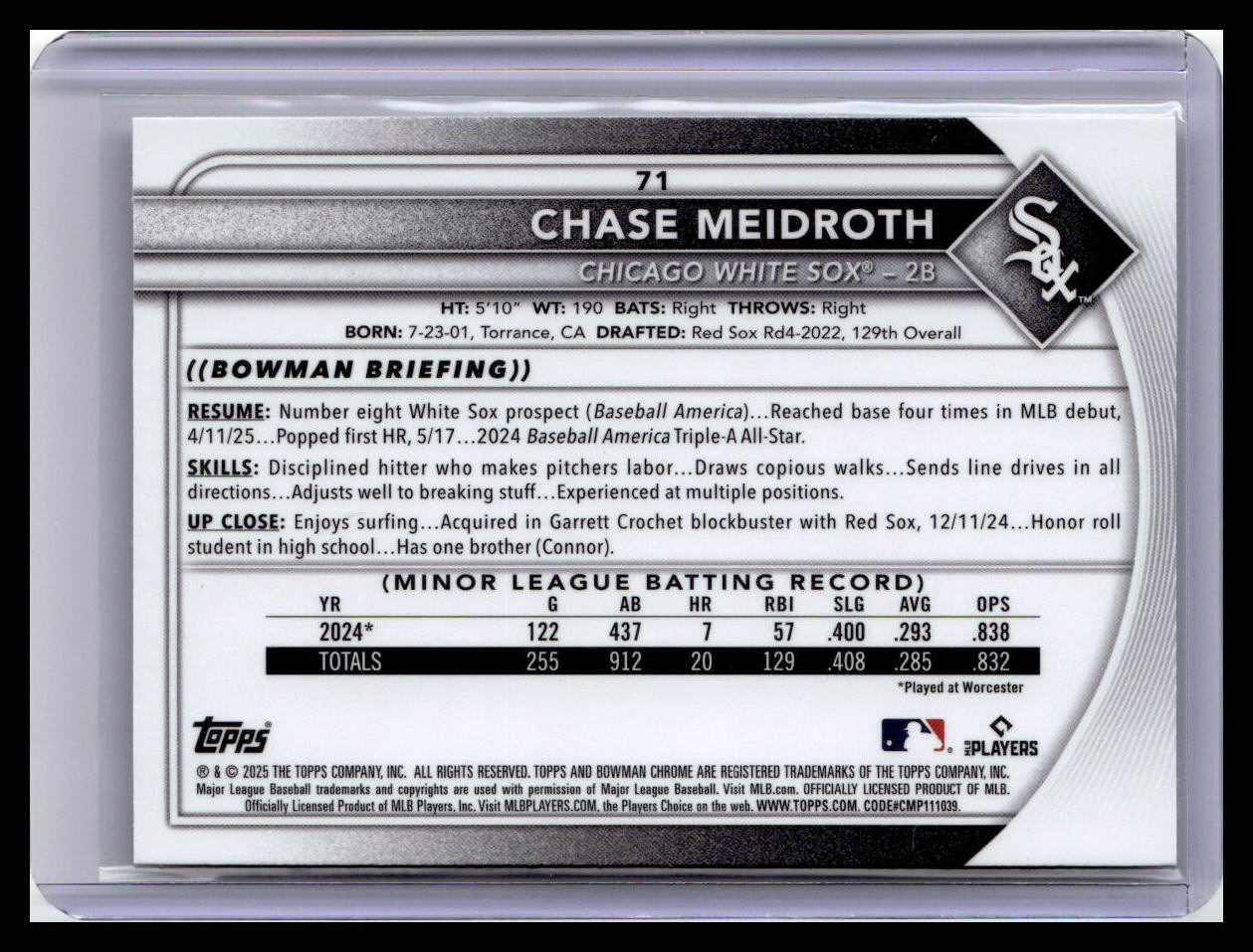 2025 Bowman Chrome #71 Chase Meidroth Mojo Refractors