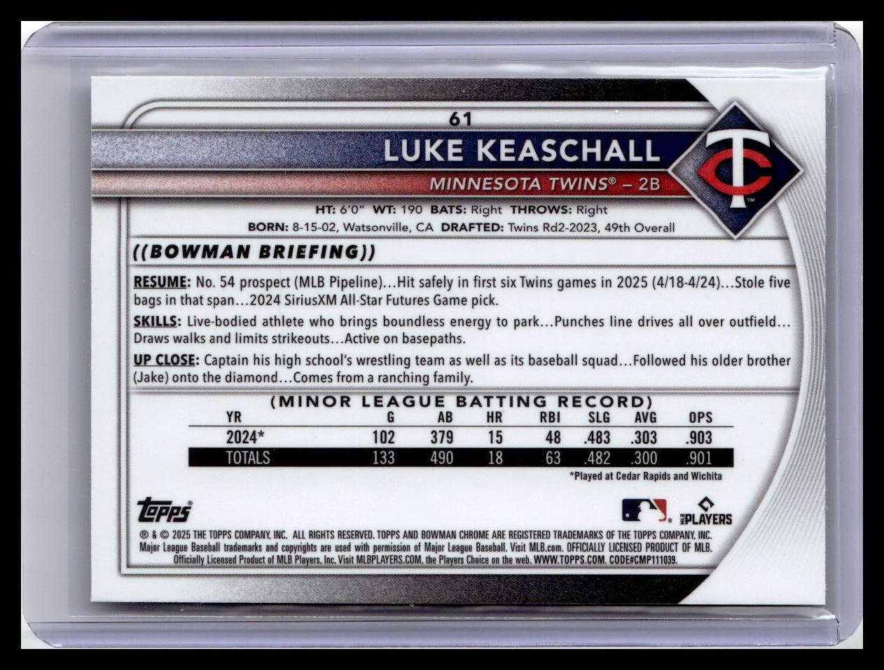 2025 Bowman Chrome #61 Luke Keaschall Mojo Refractors